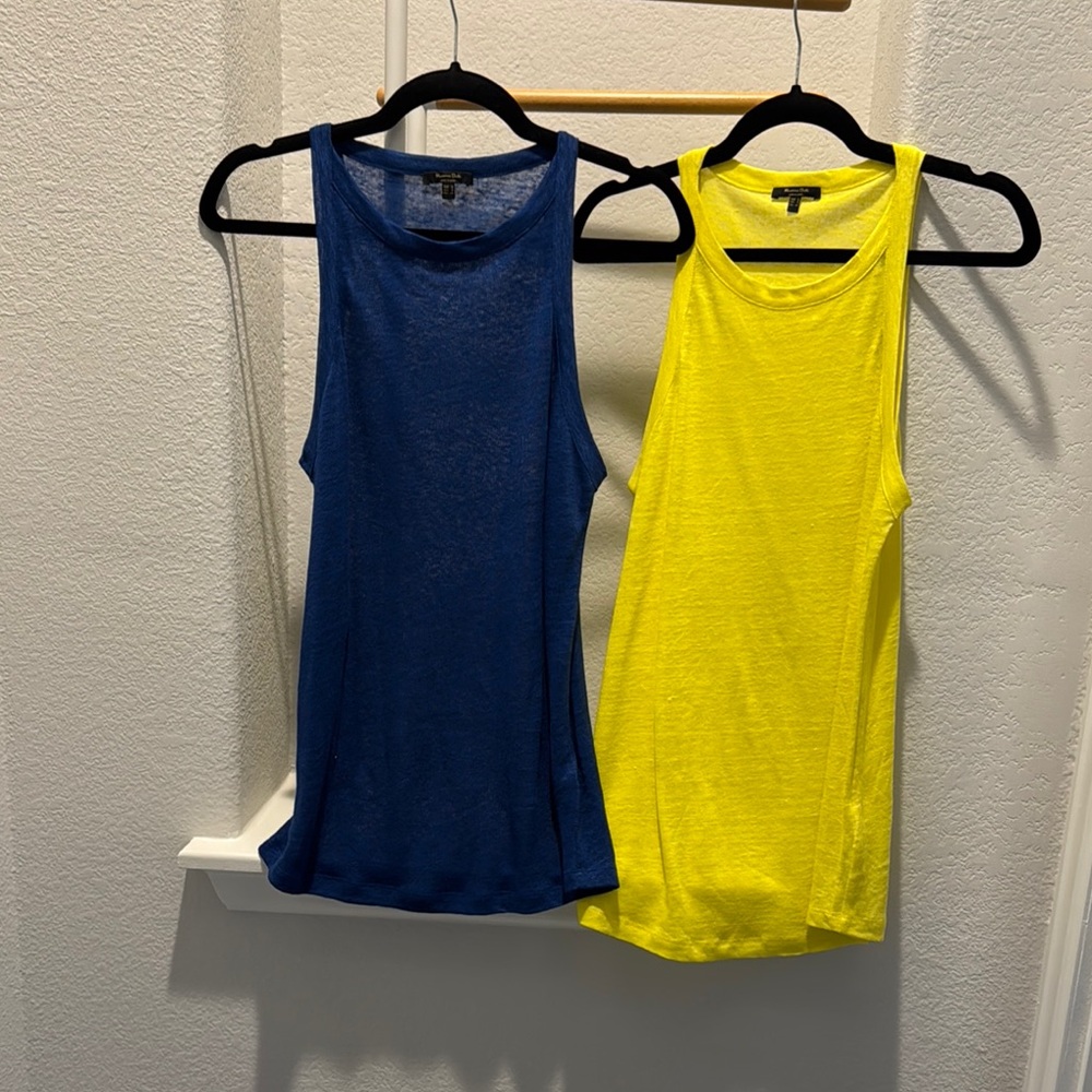 Blue and Yellow Linen Sleeveless Tops